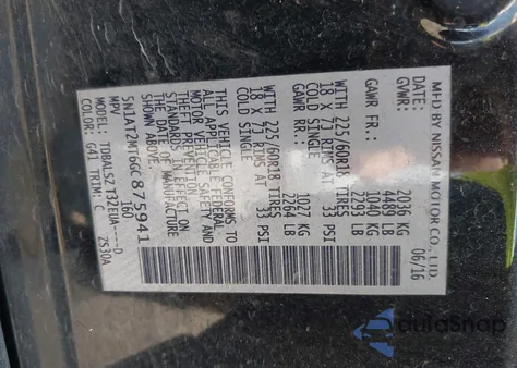 2016 Nissan Rogue Sl z USA, uszkodzony, nr VIN 5N1AT2MT6GC875941